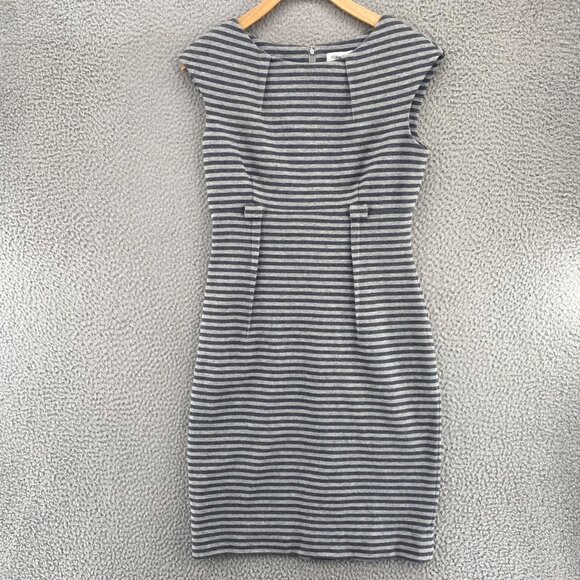 Calvin Klein Dress Womens 4 Gray Striped Sheath Mini Cap Sleeves Stretch Knit - Picture 1 of 11